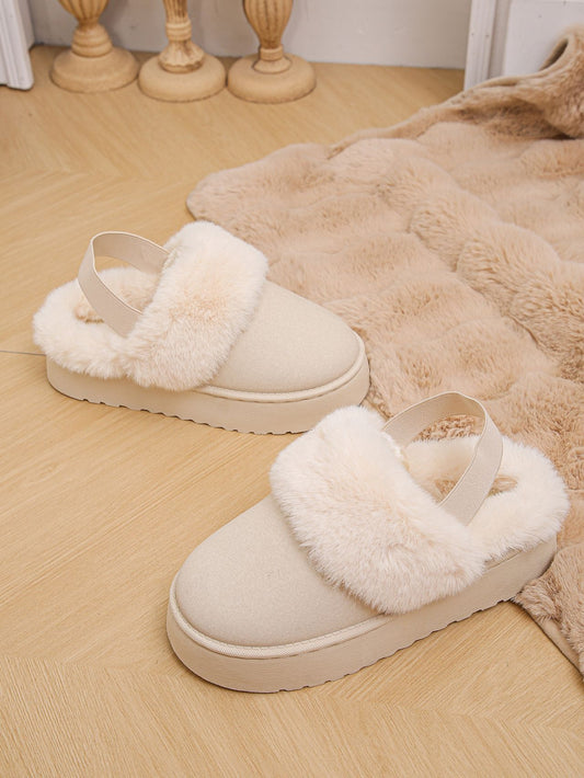 Faux Fur Round Toe Platform Slippers