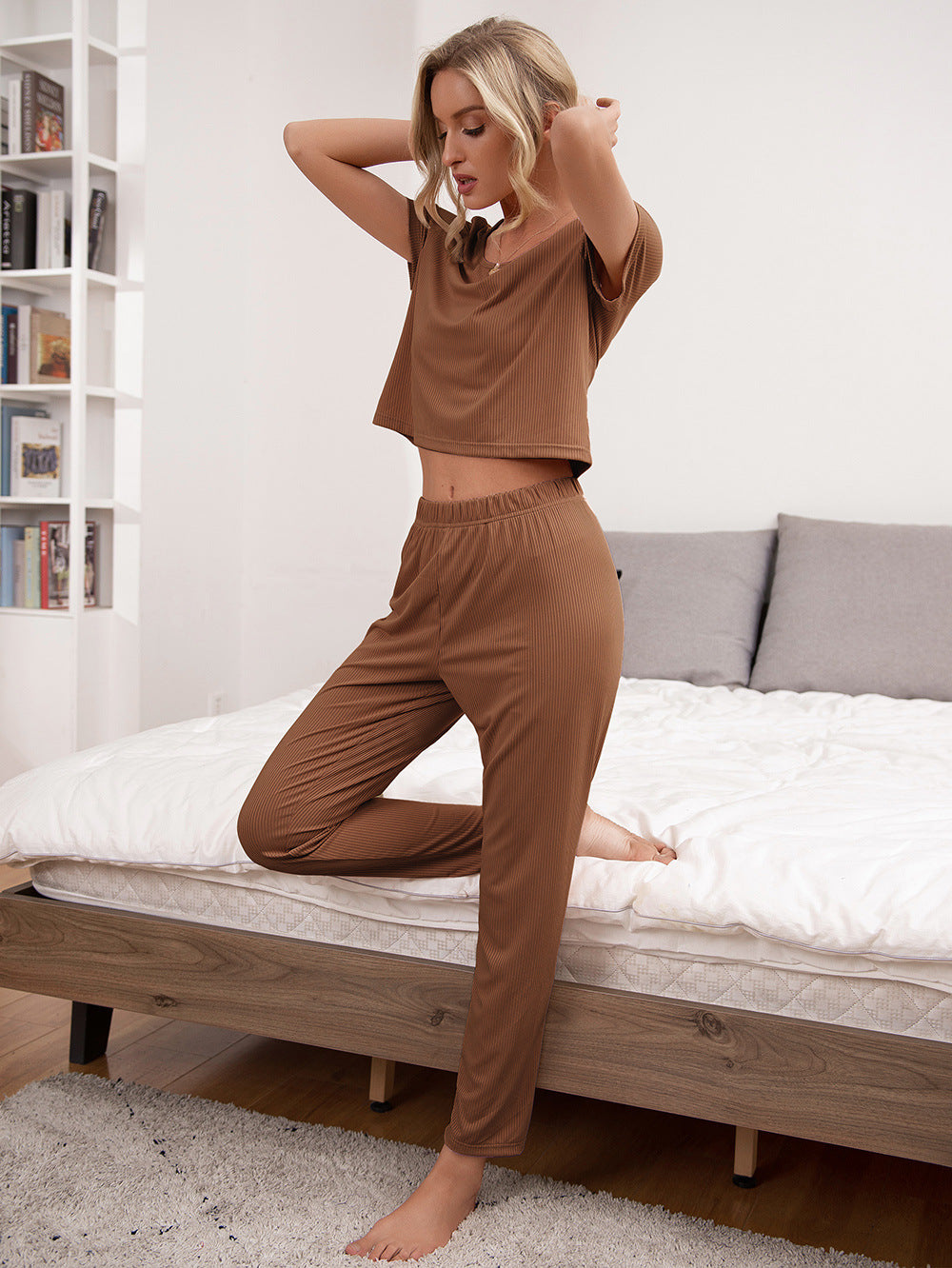 Ivy Lane Round Neck Short Sleeve Top and Pants Lounge Set