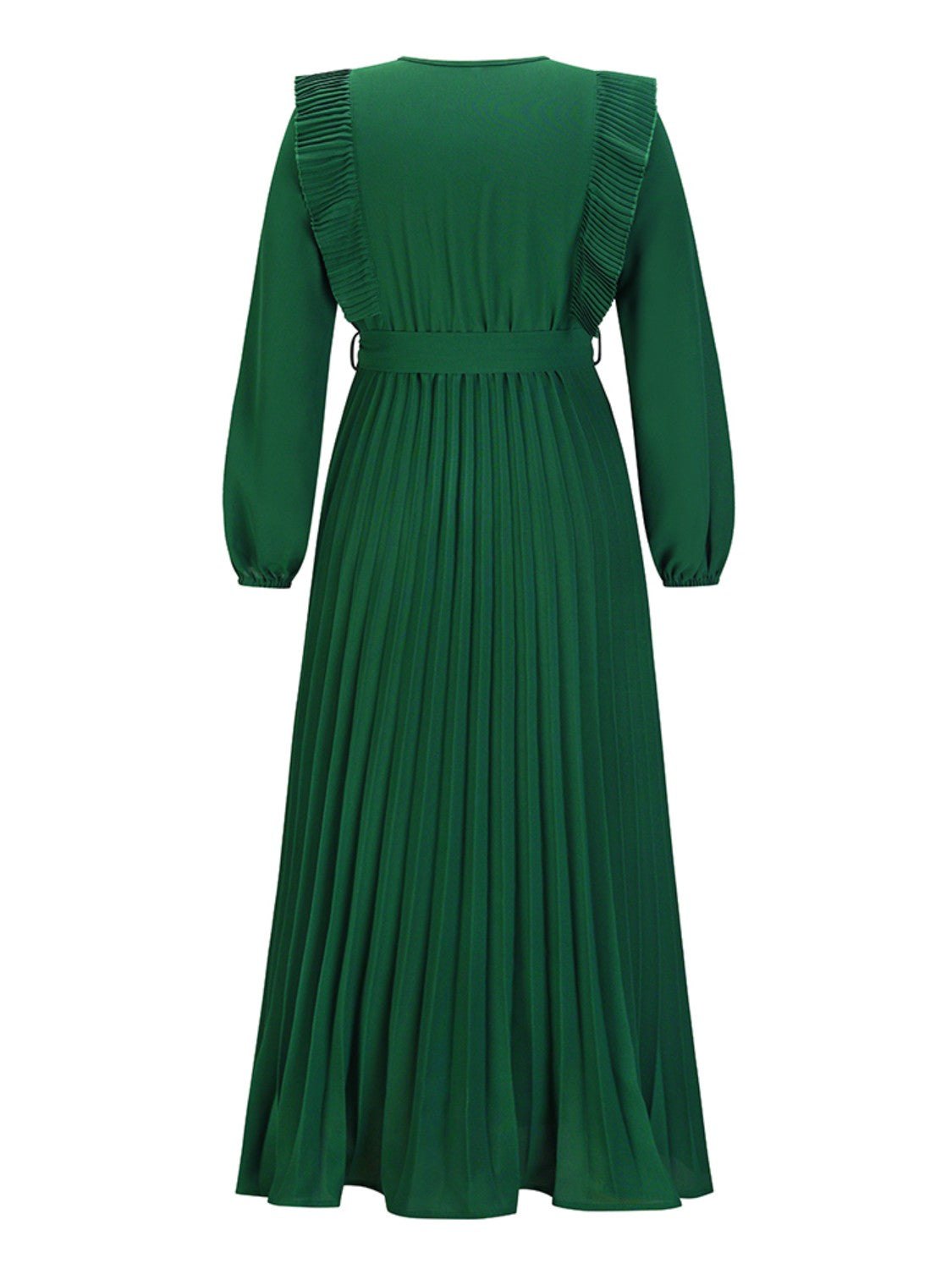 Pleated Surplice Tie Waist Maxi Dress