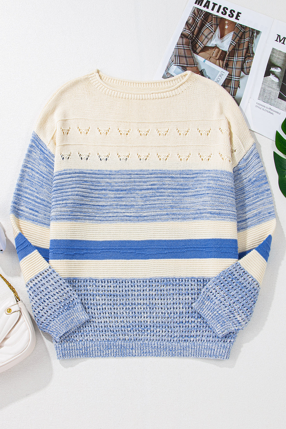 Contrast Round Neck Long Sleeve Sweater